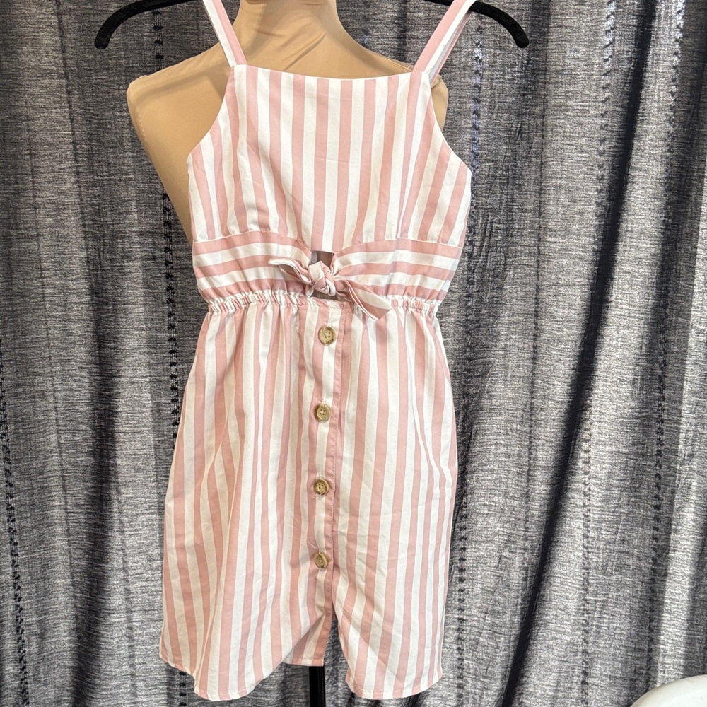 Charming Pink and White Striped Kids Dress